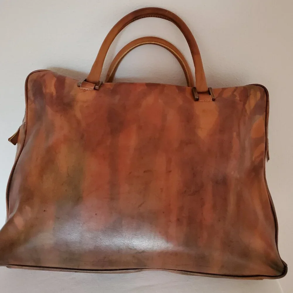 D&G leather briefcase laptop bag vintage painted dyed camo brown green gray blac
